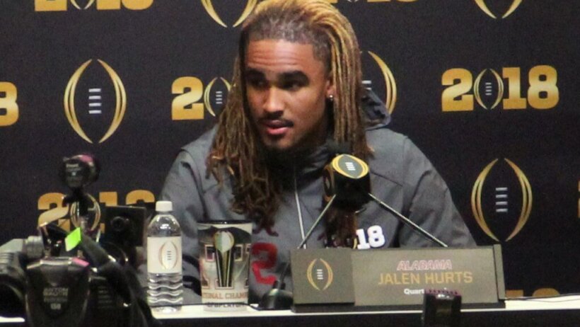 Jalen Hurts at a press conference while still with Alabama
