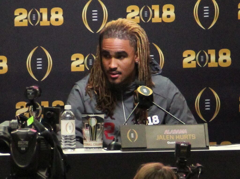 Jalen Hurts at a press conference while still with Alabama