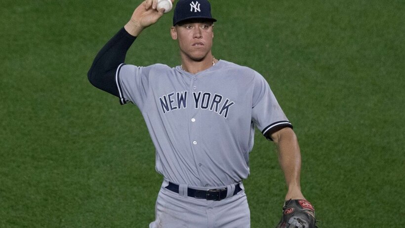 Aaron Judge throwing the ball in right field
