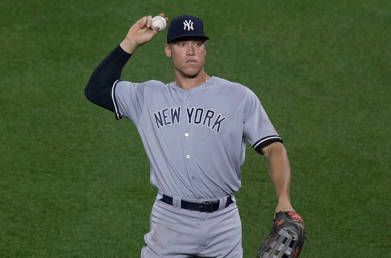 Aaron Judge throwing the ball in right field
