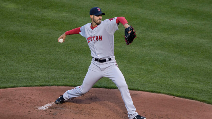 Boston Red Sox hurler Rick Porcello releases a pitch.