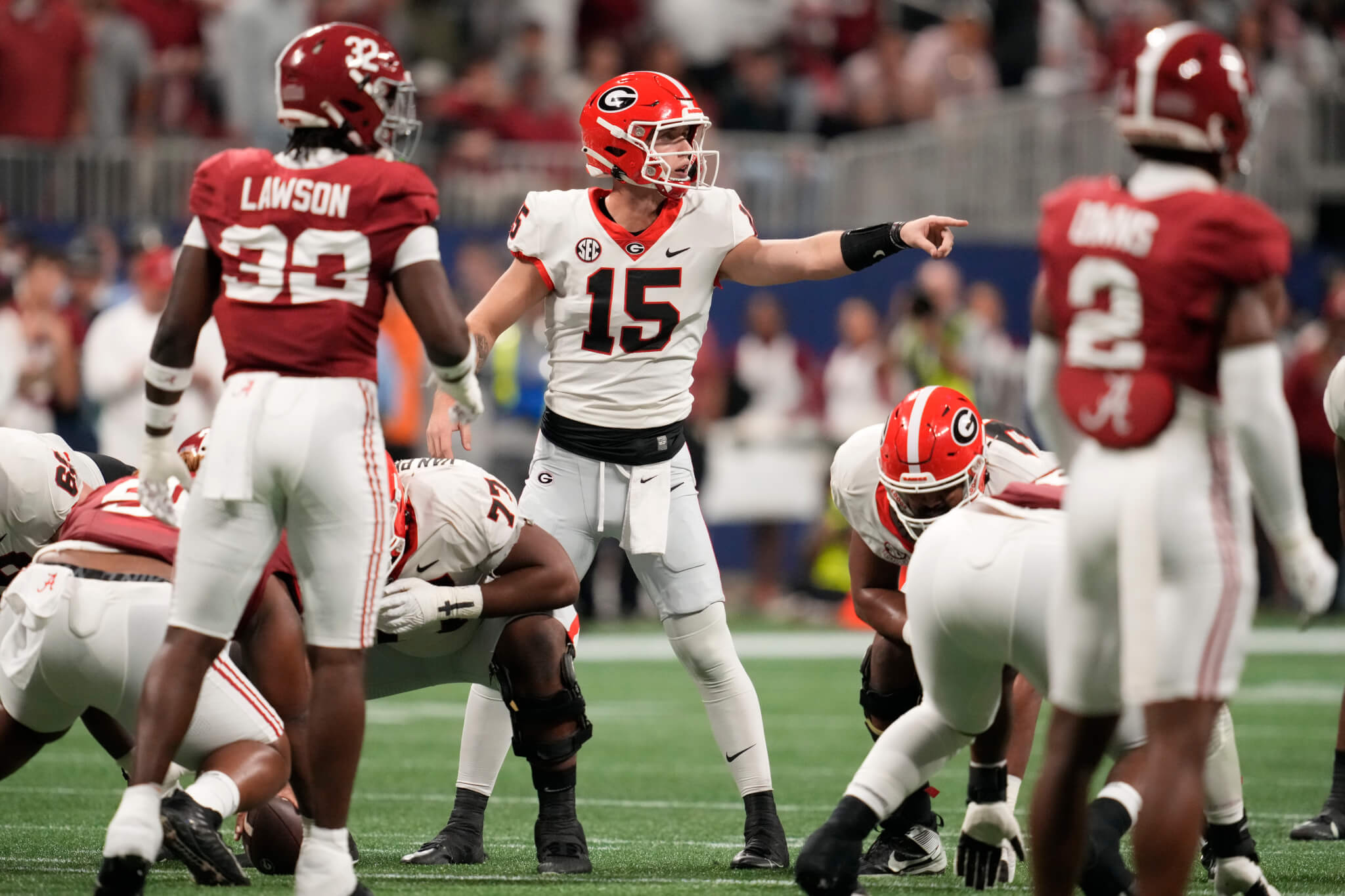 Georgia Bulldogs quarterback Carson Beck during the first half against the Alabama