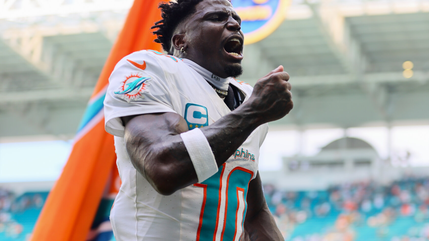 Miami Dolphins wide receiver Tyreek Hill celebrates a win