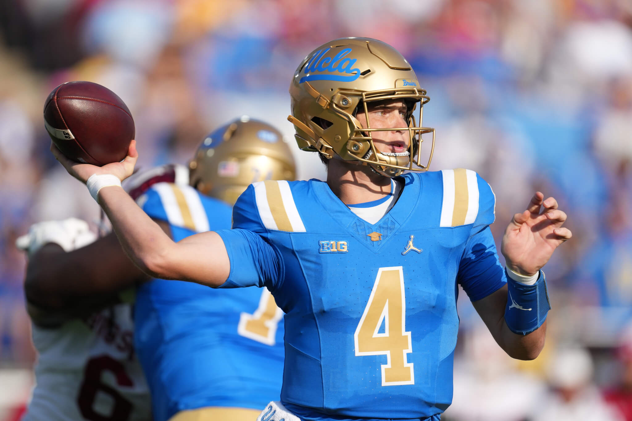 UCLA Bruins quarterback Ethan Garbers throws the ball