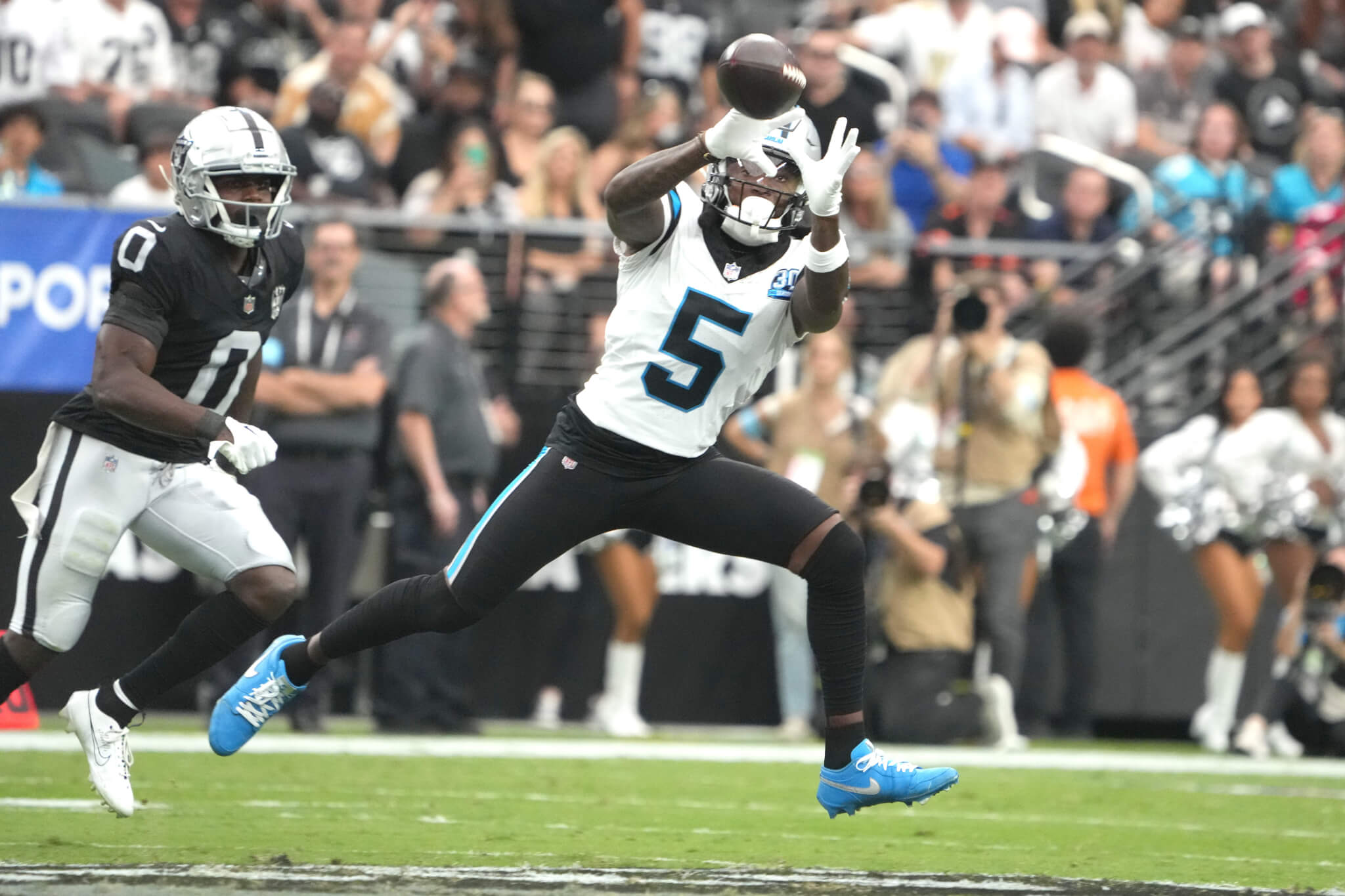 Carolina Panthers wide receiver Diontae Johnson catches the ball