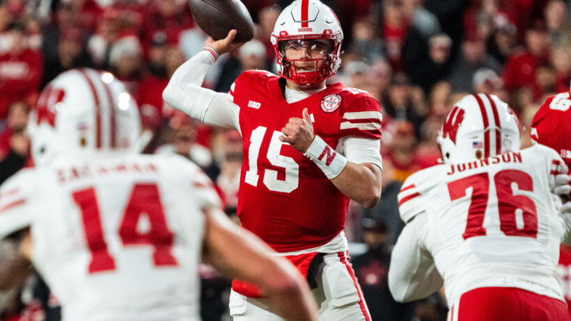 Nebraska Cornhuskers quarterback Dylan Raiola passes