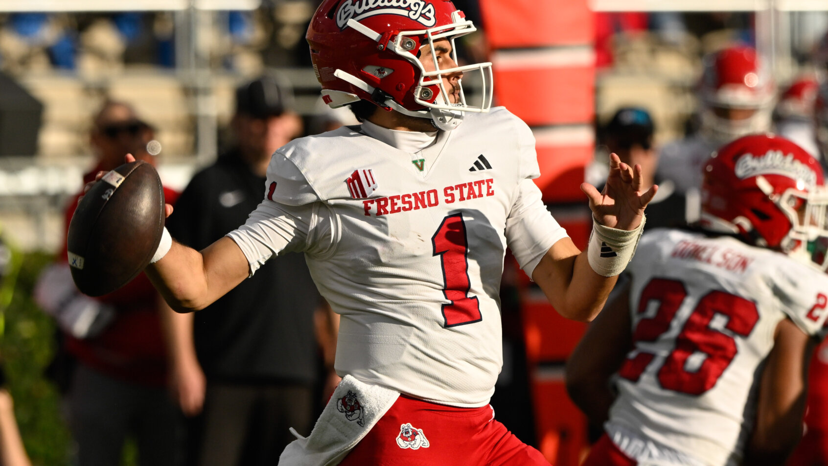 Fresno State Bulldogs quarterback Mikey Keene throwing a pass