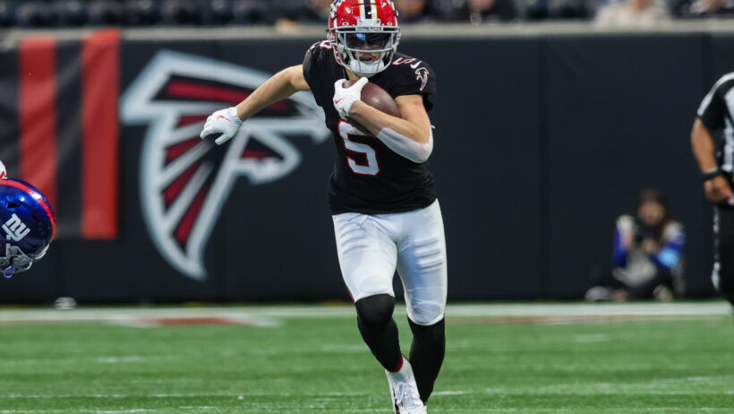 Atlanta Falcons wide receiver Drake London running with the ball