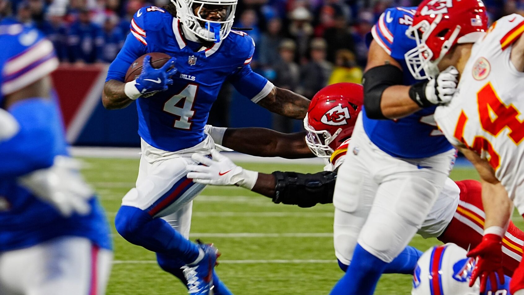 Buffalo Bills running back James Cook rushes the ball against the Kansas City Chiefs