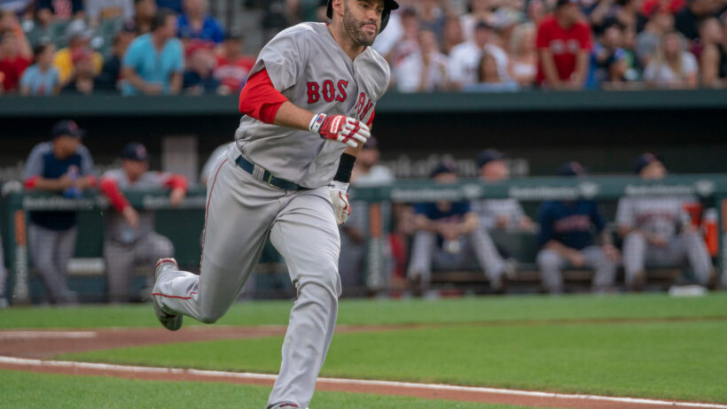 JD Martinez rounds the bases.