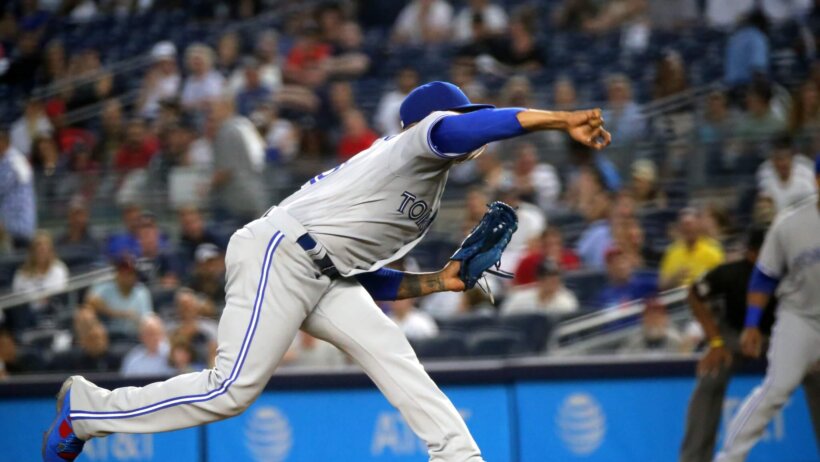 Blue Jays starter Marcus Stroman delivers a pitch against the Yankees.
