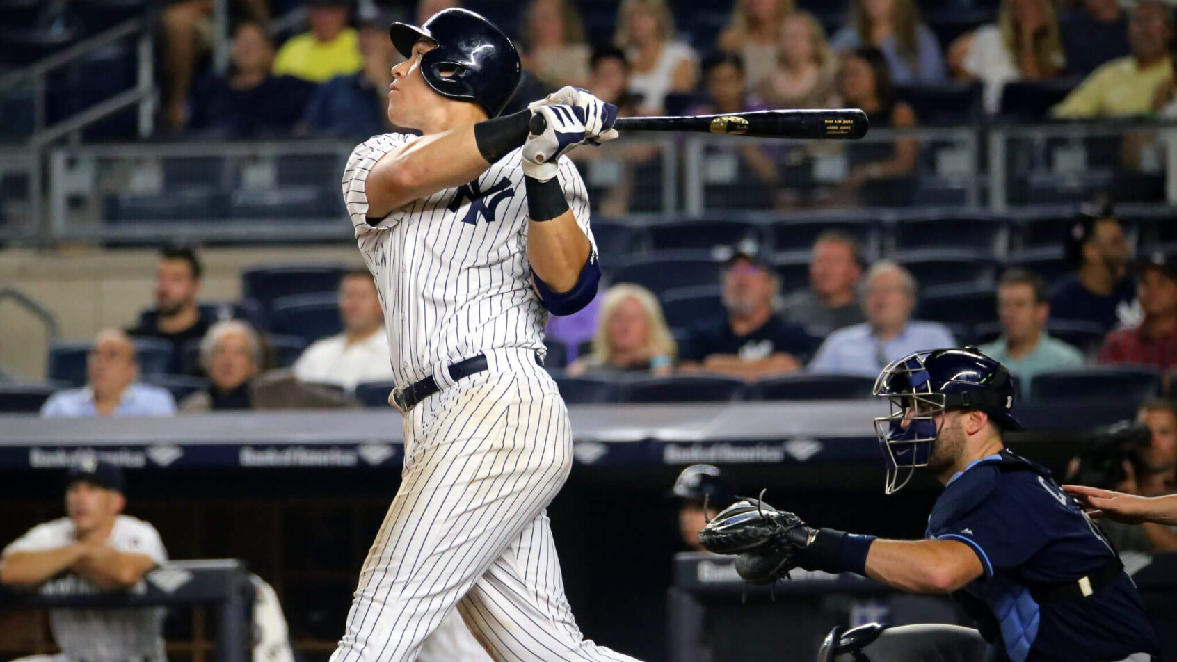 New York Yankees outfielder Aaron Judges flies out.