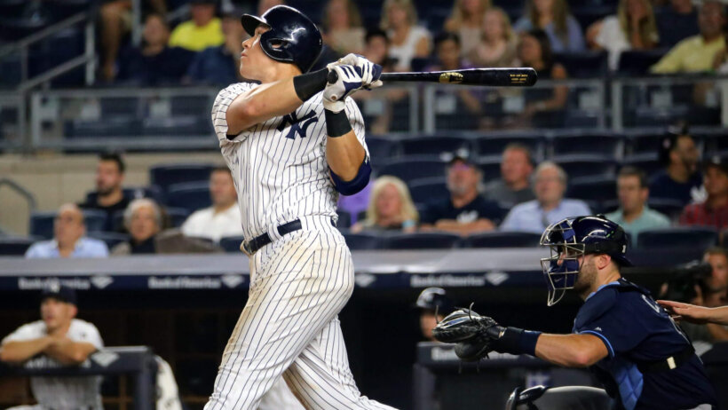 New York Yankees outfielder Aaron Judges flies out.
