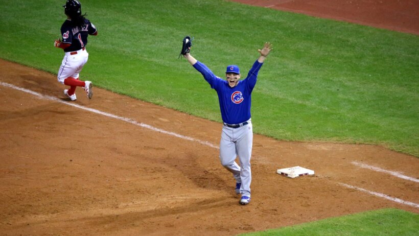 Anthony Rizzo celebrates the final out of Game 7.