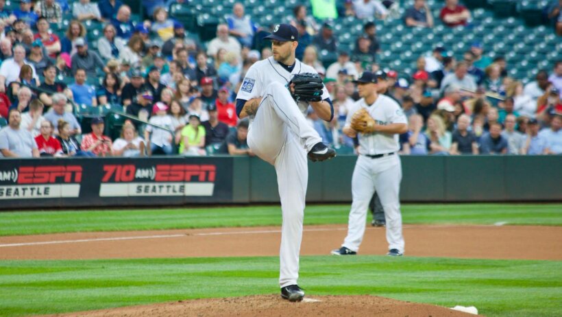 James Paxton goes into his windup.