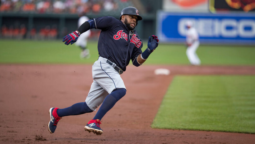 Carlos Santana rounding the basis for the Cleveland Indians