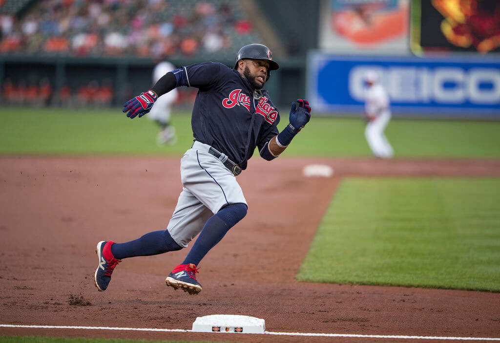 Carlos Santana rounding the basis for the Cleveland Indians