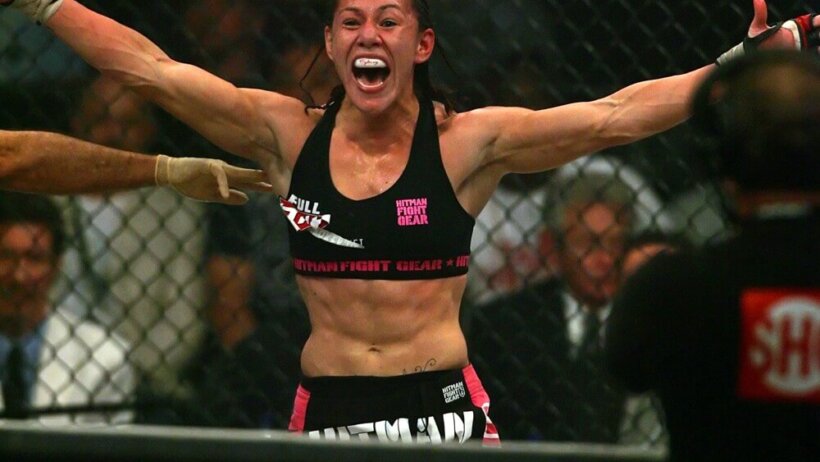 30 JAN 2010: Cris Cyborg of Curitiba, Brazil shows her excitement after defeating Marloes Coenen during Showtime Sport's Strikeforce Miami Fight Card at the BankAtlantic Center in Sunrise, FL.