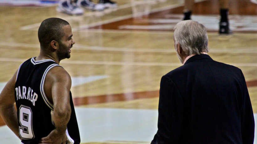 Tony Parker and Gregg Popovich
