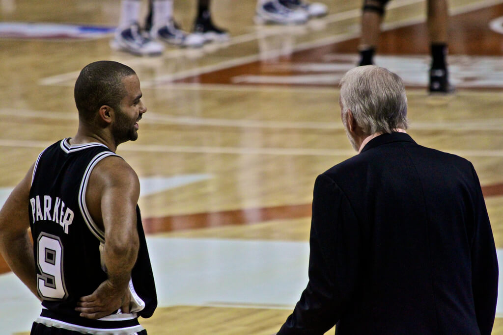 Tony Parker and Gregg Popovich