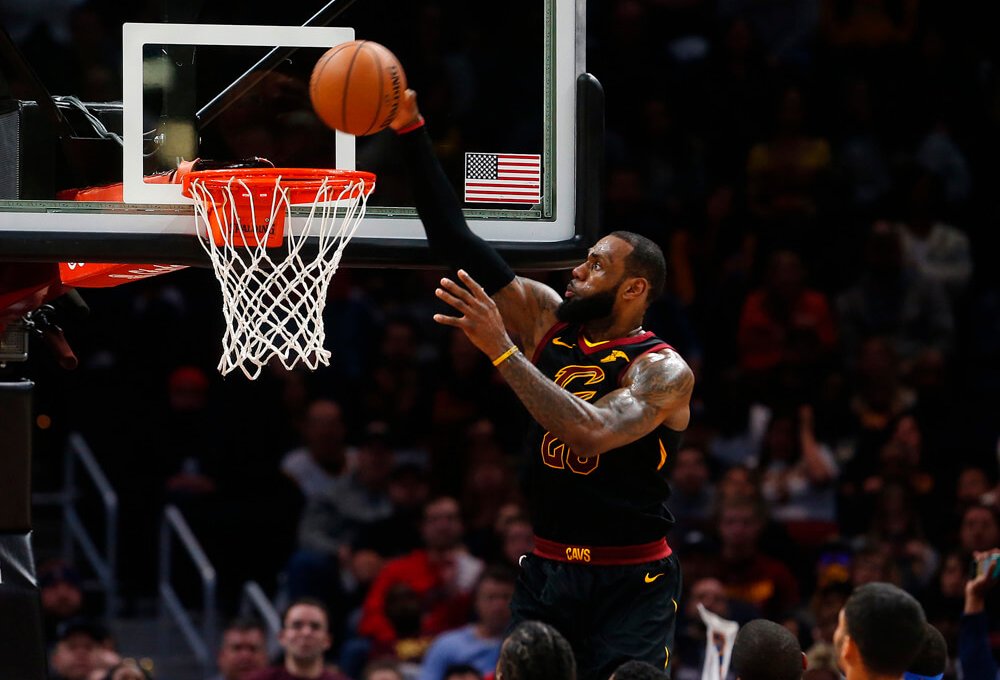 LeBron James goes in for a layup.