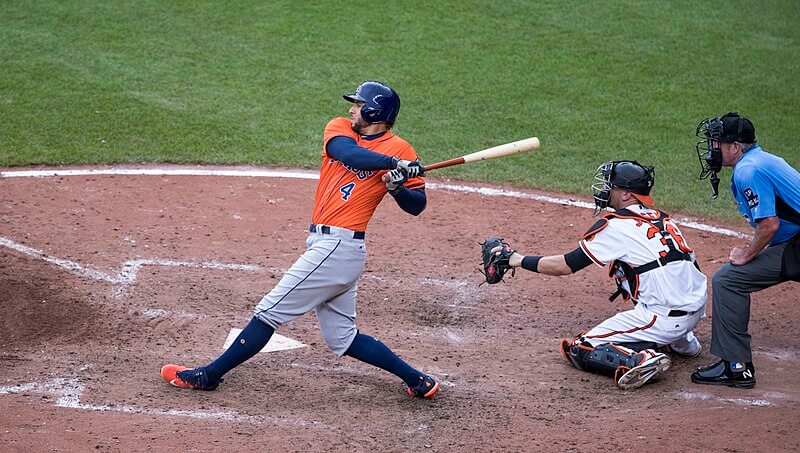George Springer drills the ball.