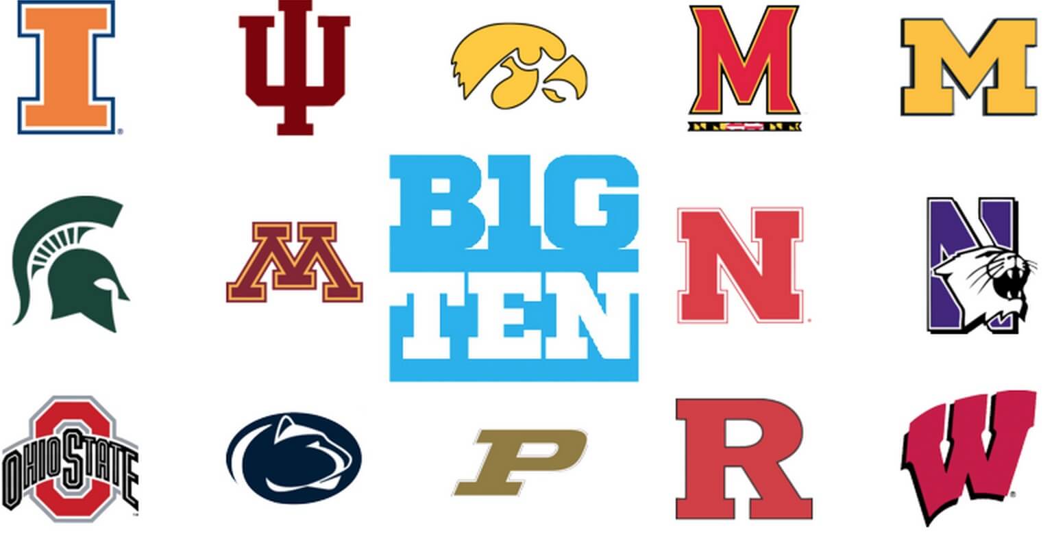 Image of all 14 logos from the Big Ten schools.