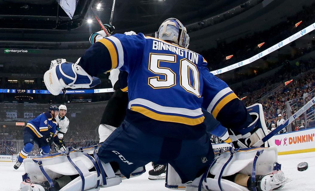 Blues goalie Jordan Binnington.