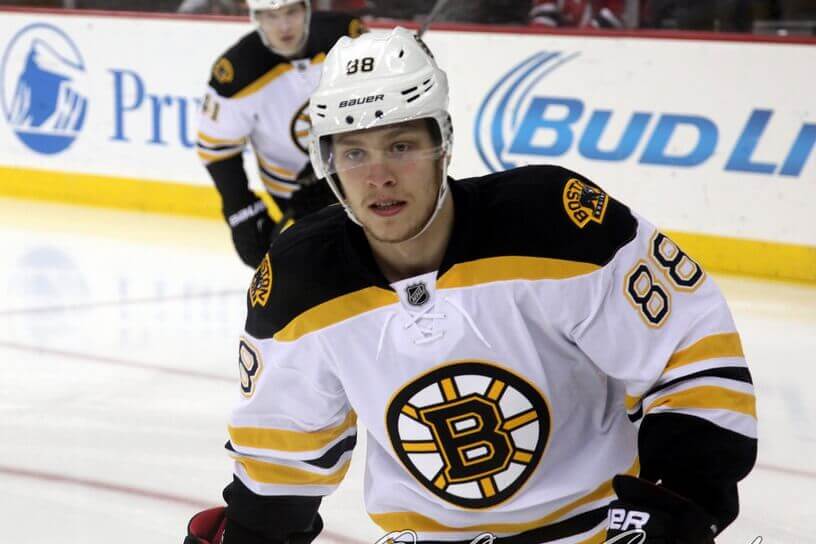 David Pastrnak skating in warm up.