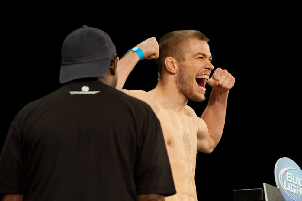 Michael McDonald weighs in for his bout with Miguel Torres during the UFC 145 official weigh-in at Fox Theatre on April 20, 2012 in Atlanta, Georgia.