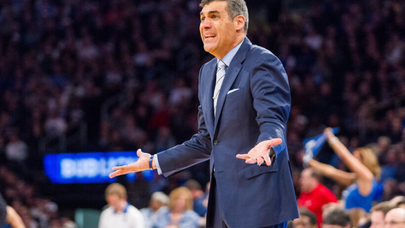 Jay Wright reacts to a call