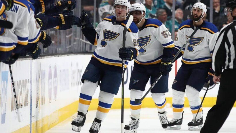 St. Louis Blues celebrate a goal