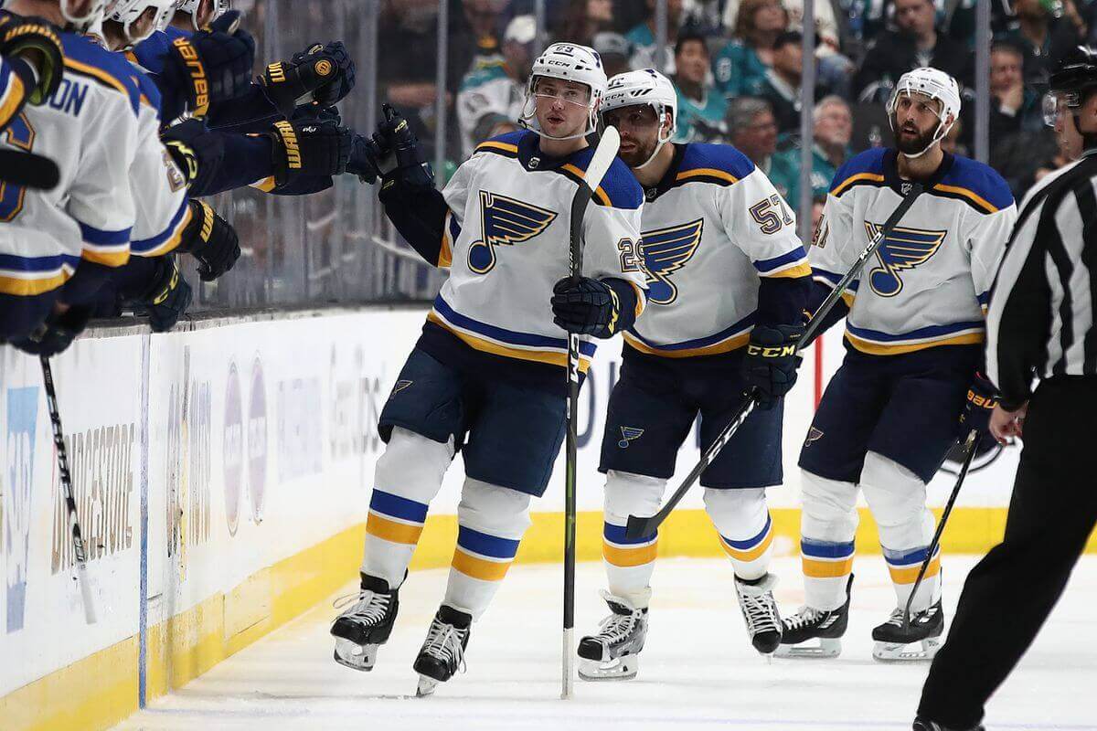 St. Louis Blues celebrate a goal