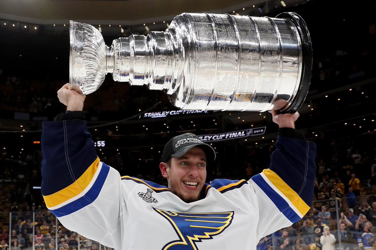 Jordan Binnington with Stanley Cup