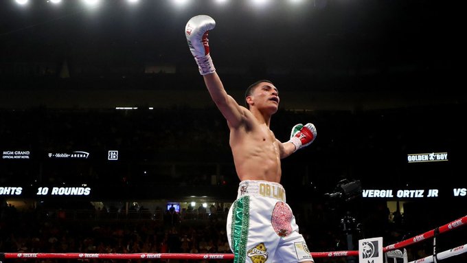 Vergil Ortiz Jr celebrating in the ring