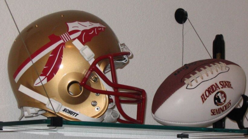 FSU Seminoles football helmet and branded football
