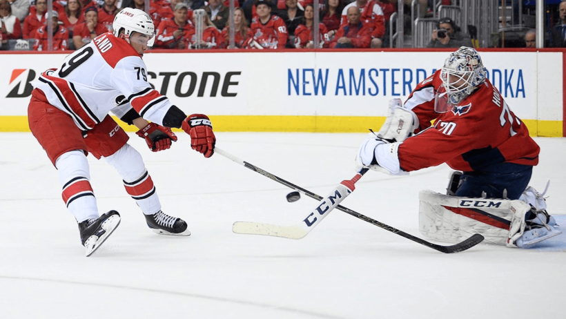 Michael Ferland is stopped at the net.