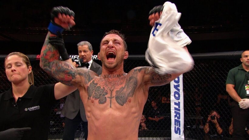 Jordan Rinaldi celebrating a UFC win.