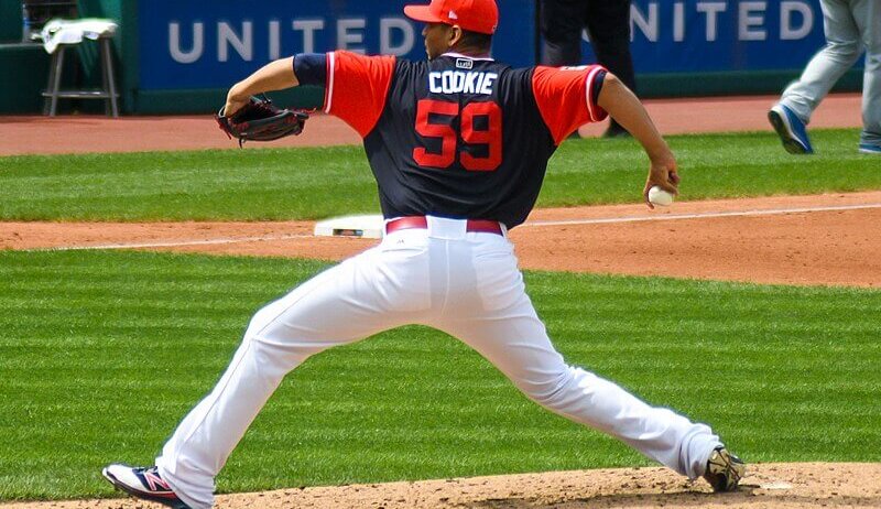 Carlos Carrasco pitching for the Cleveland Indians.