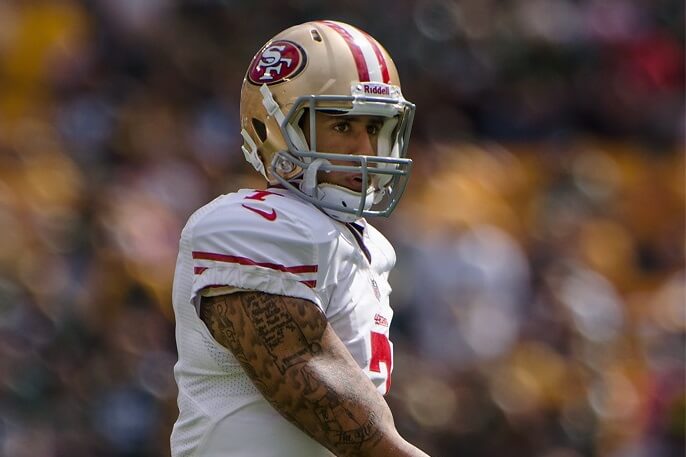 Colin Kaepernick after throwing a pass