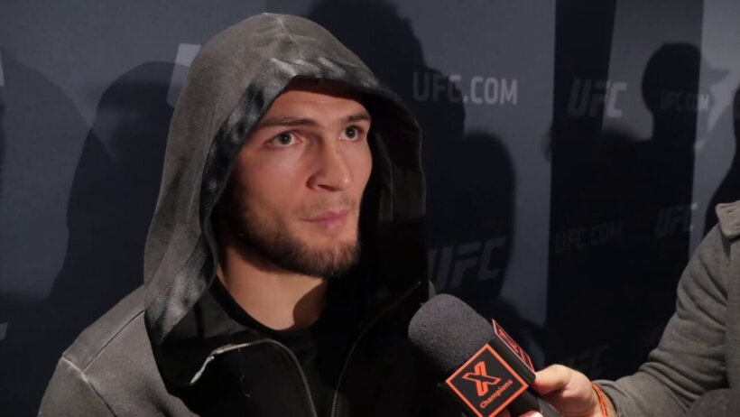 Khabib Nurmagomedov doing interviews before UFC 219