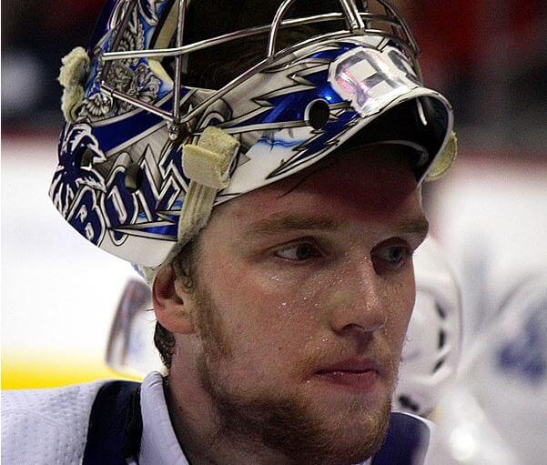 Close up of Tampa goalie Andrei Vasilevskiy.