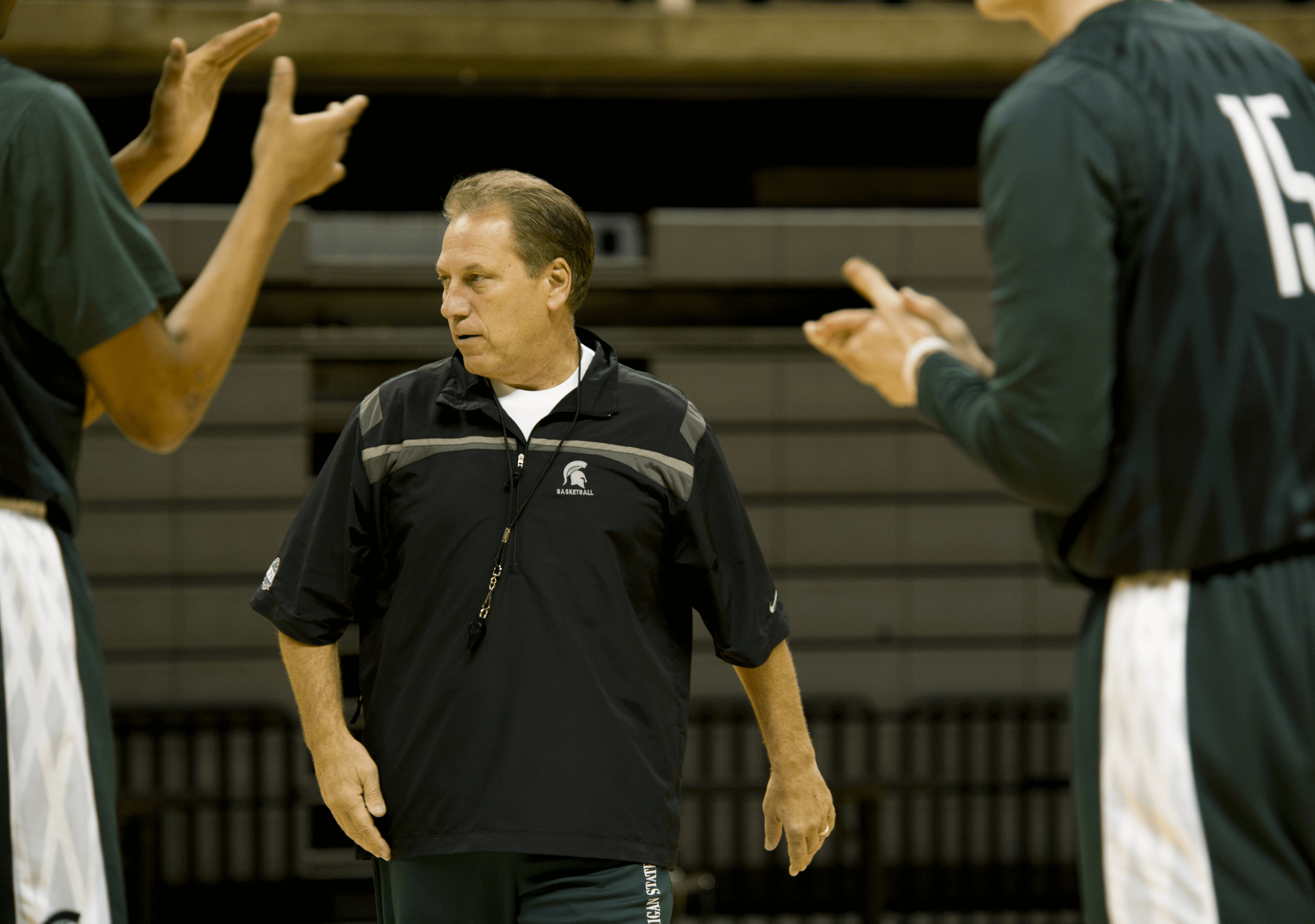 MSU Spartans head coach Tom Izzo running practice.