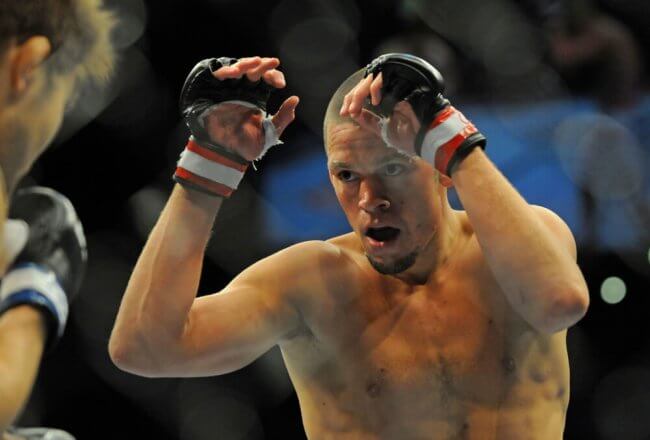 Nate Diaz during a bout against Takanori Gomi during UFC 135