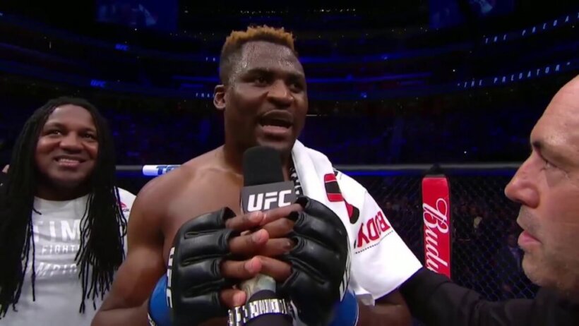 Francis Ngannou at UFC 218 after beating Alistair Overeem