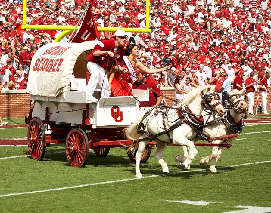 Oklahoma's Sooner Schooner on the field pre-game.