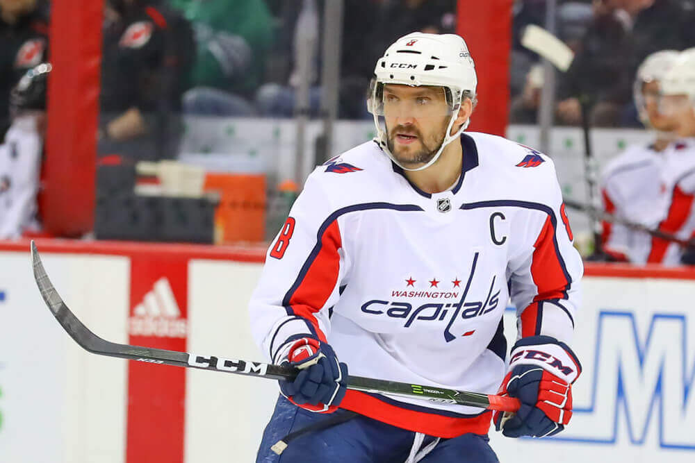 Washington Capitals Alex Ovechkin skates up ice.