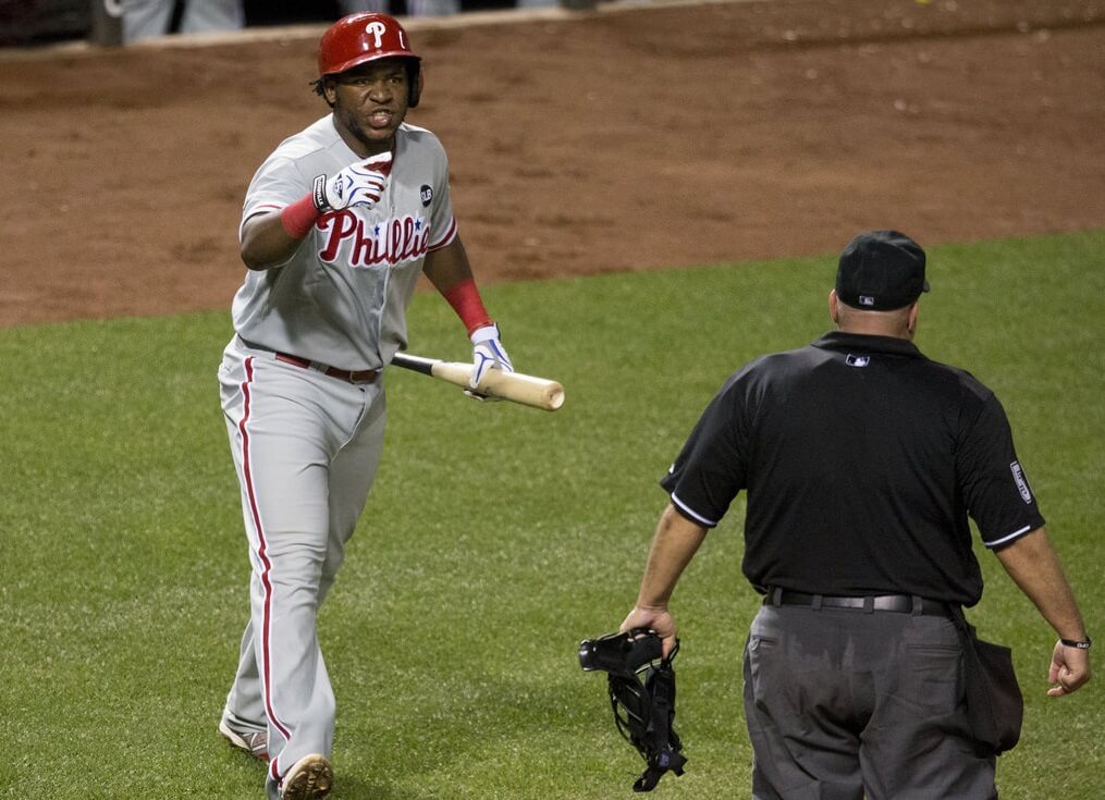 Phillies' 3B Maikal Franco screaming at the ump.
