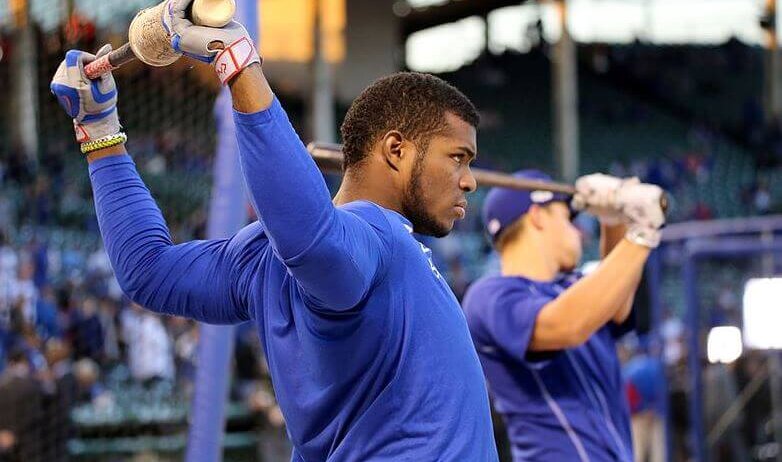 Yasiel Puig warming up while playing for the Dodgers
