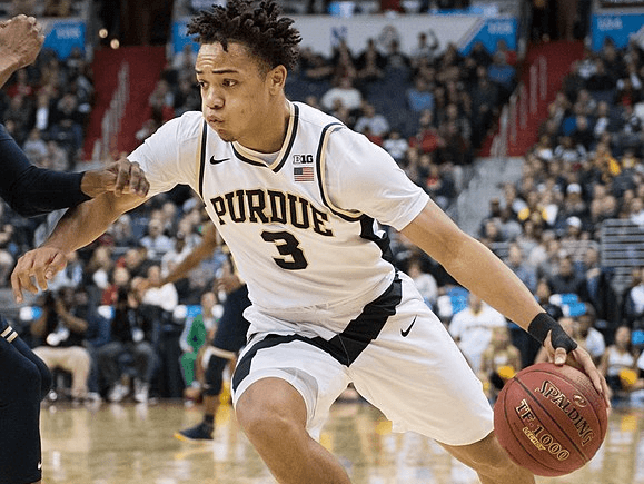 Purdue guard Carsen Edwards driving to the hoop.